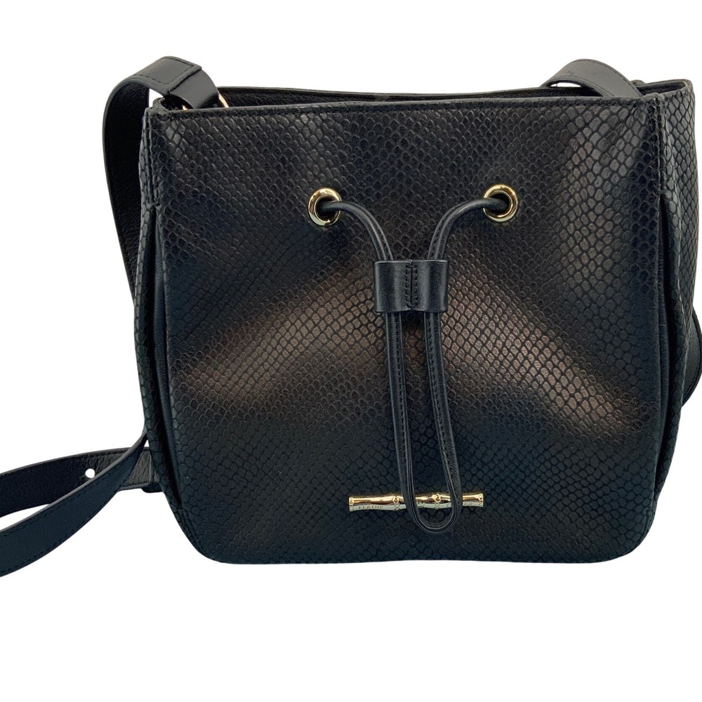 Elaine Turner Black Snakeskin Embossed Leather Crossbody Bucket Bag Gold Hardwar - Picture 1 of 7